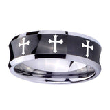 10mm-Multiple-Christian-Cross-Concave-Black-Tungsten-Carbide-Wedding-Band-Mens