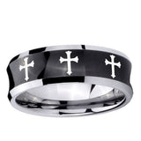10mm Multiple Christian Cross Concave Black Tungsten Ring