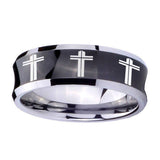 10mm-Multiple-Christian-Cross-Concave-Black-Tungsten-Carbide-Wedding-Bands-Ring