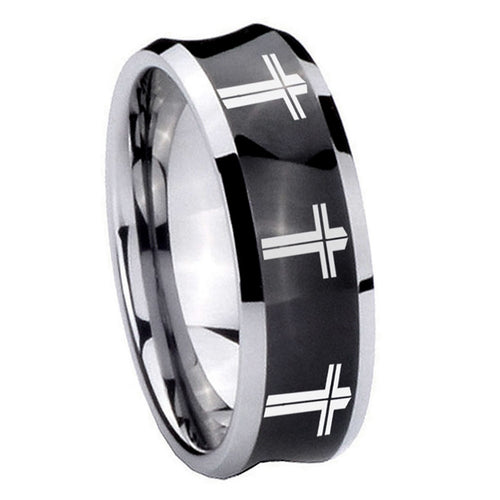 10mm Multiple Christian Cross Concave Black Tungsten Carbide Wedding Bands Ring