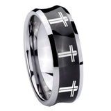 8mm Multiple Christian Cross Concave Black Tungsten Carbide Men's Wedding Band