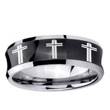 10mm Multiple Christian Cross Concave Black Tungsten Ring