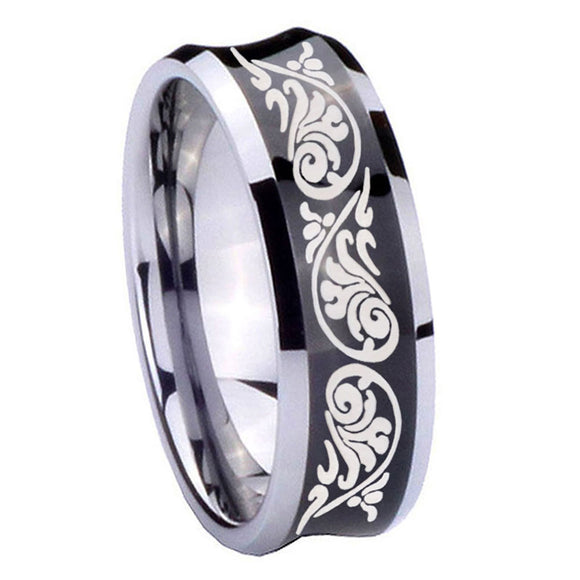 8mm-Etched-Tribal-Pattern-Concave-Black-Tungsten-Carbide-Mens-Wedding-Ring