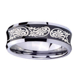 10mm-Etched-Tribal-Pattern-Concave-Black-Tungsten-Wedding-Engagement-Ring