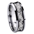 8MM Etched Tribal Pattern Concave Black Tungsten Wedding Ring