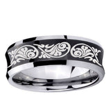 5, 8mm Etched Tribal Pattern Concave Black Tungsten Ring