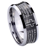 10mm-Bible-Lord's-Prayer-Cross-Concave-Black-Tungsten-Carbide-Men's-Engagement-Band