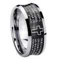 8MM Etched Lord's Prayer Cross Concave Black Tungsten Ring