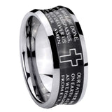 10mm Bible Lord's Prayer Cross Concave Black Tungsten Carbide Men's Engagement Band