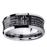 5, 8mm Etched Lord's Prayer Cross Concave Black Tungsten Ring