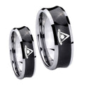 Pester Master Masonic Concave Black Tungsten Mens Set Ring