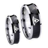 His Hers Pester Master Masonic Concave Black Tungsten Mens Anniversary Ring Set