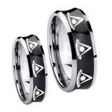 His Hers Multiple Pester Master Masonic Concave Black Tungsten Men's Ring Set