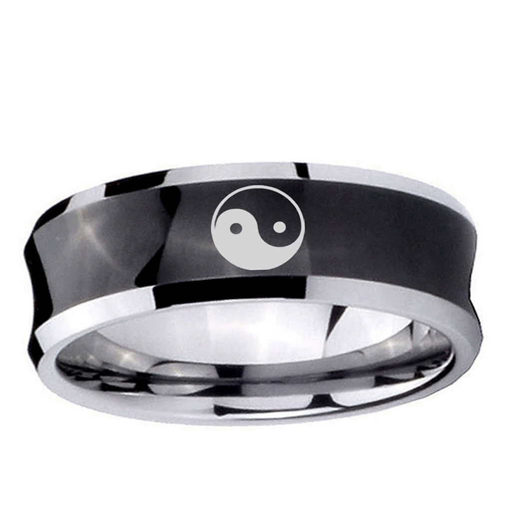 5MMYin Yang Concave Black Tungsten Carbide Wedding Band Mens
