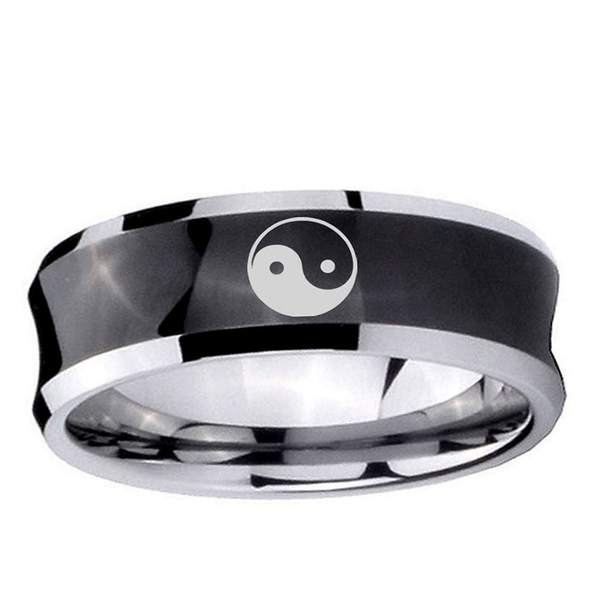 5MMYin Yang Concave Black Tungsten Carbide Wedding Band Mens