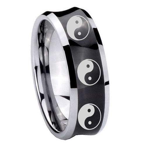 10mm Multiple Yin Yang Concave Black Tungsten Carbide Engagement Ring