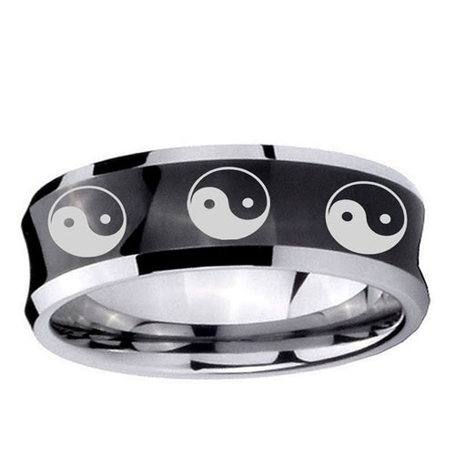 10mm Multiple Yin Yang Concave Black Tungsten Ring