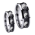 Multiple Yin Yang Concave Black Tungsten Bridal Ring Sets