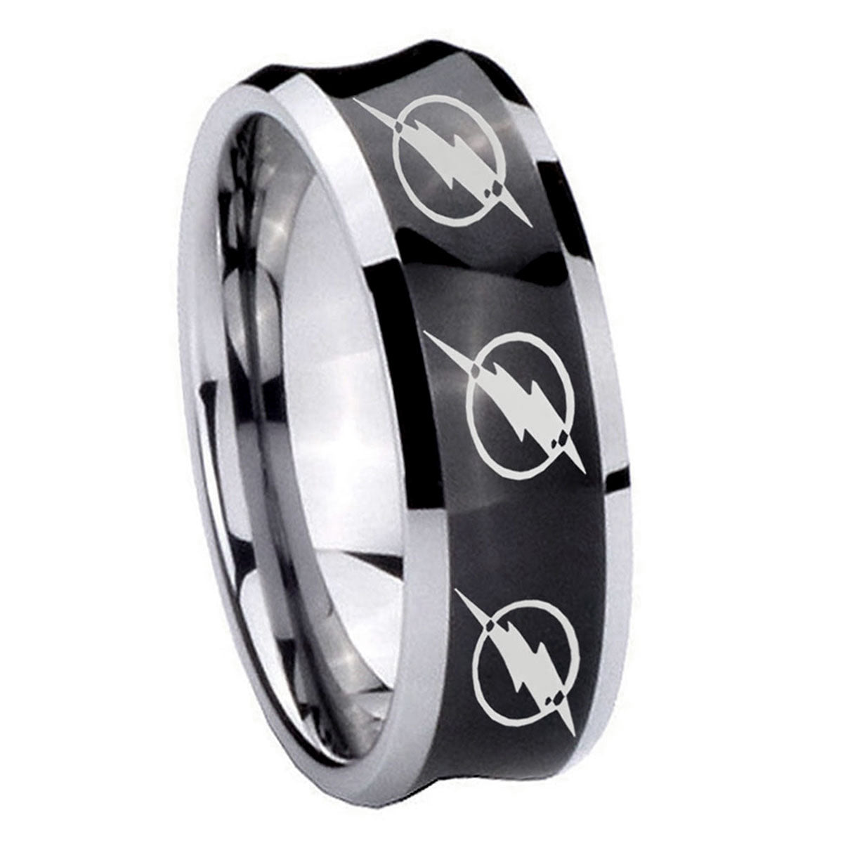 8MM Multiple Flash Concave Black Mens Tungsten Wedding Ring