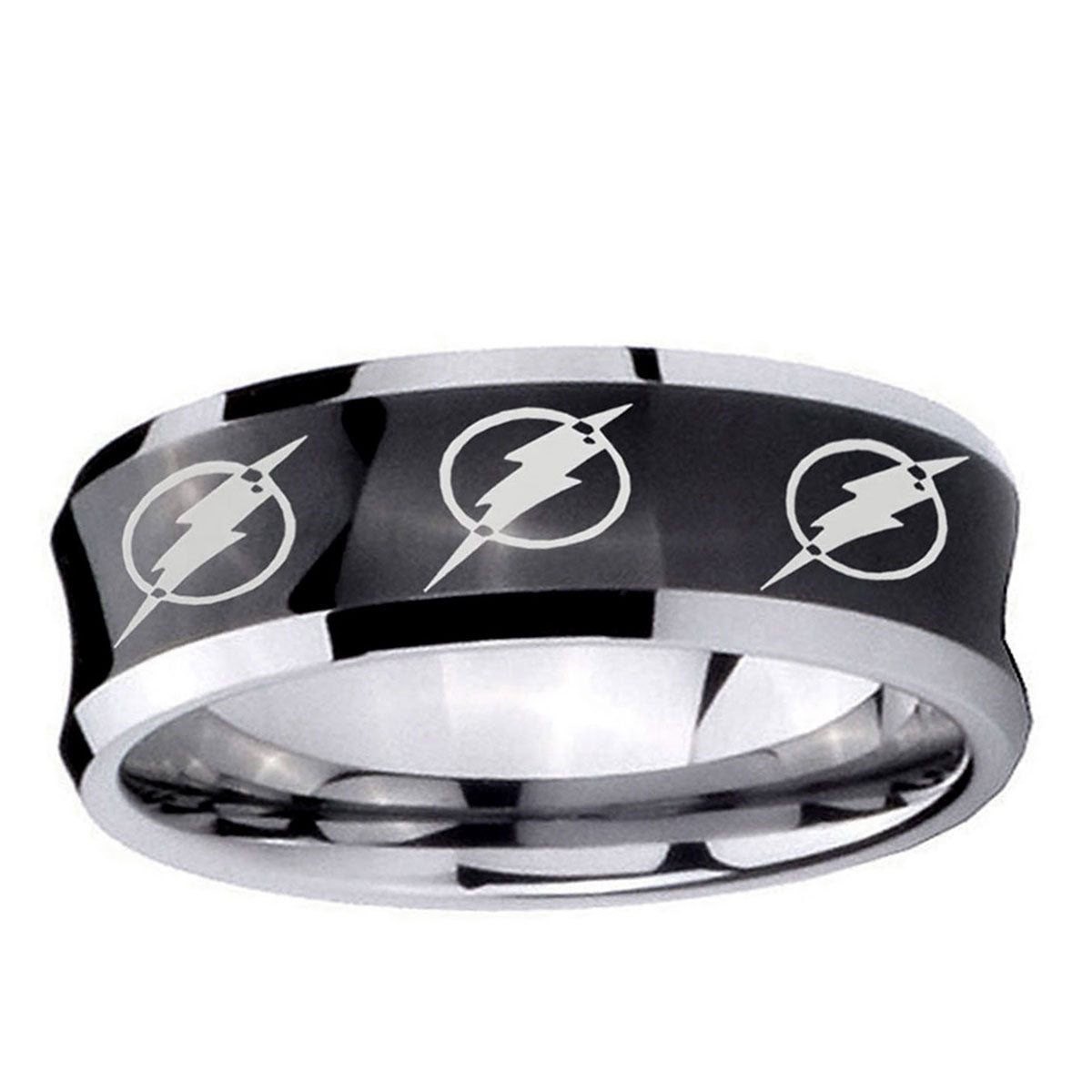 5MMMultiple Flash Concave Black Mens Tungsten Wedding Ring