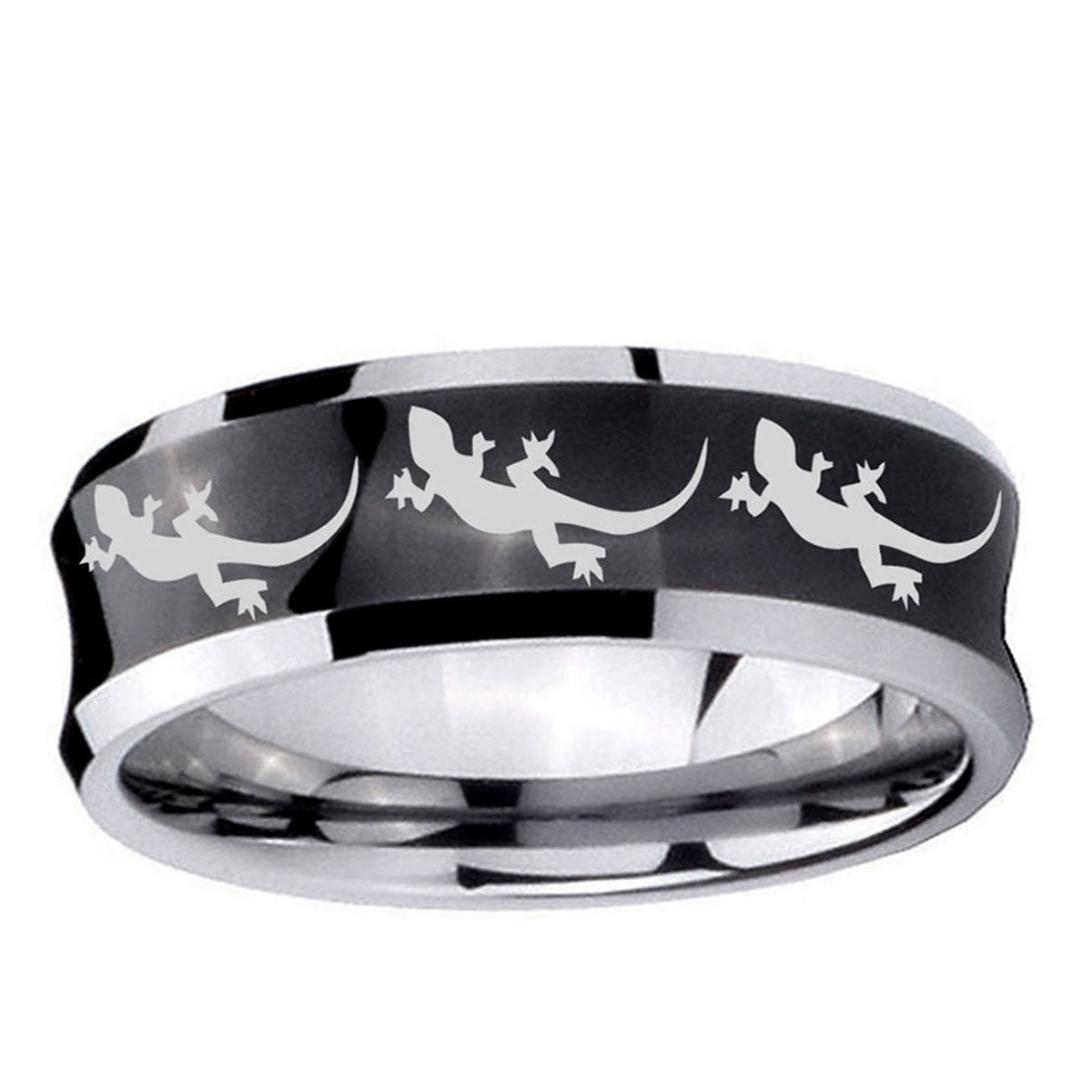 10mm Multiple Lizard Concave Black Tungsten Ring