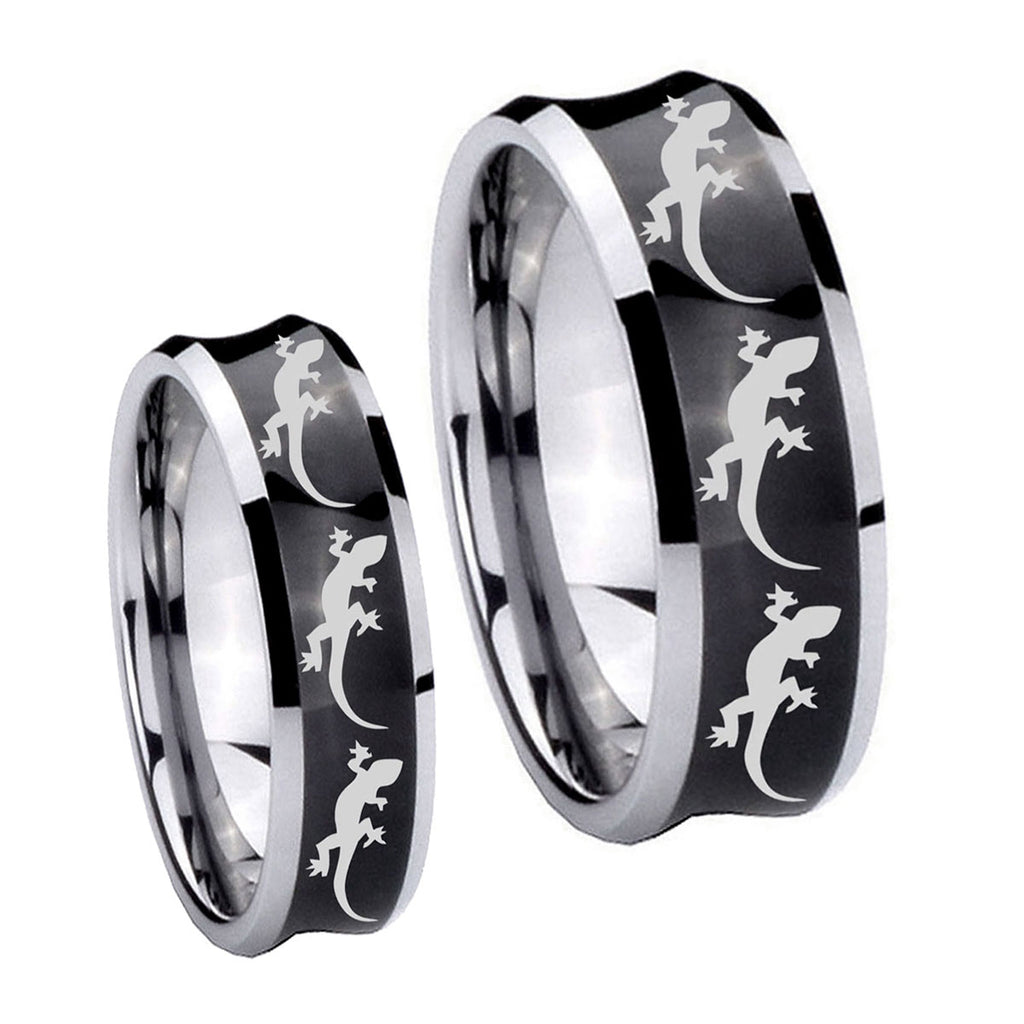 Multiple Lizard Concave Black Tungsten His Hers Set Rings