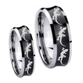 Multiple Lizard Concave Black Tungsten His Hers Set Rings