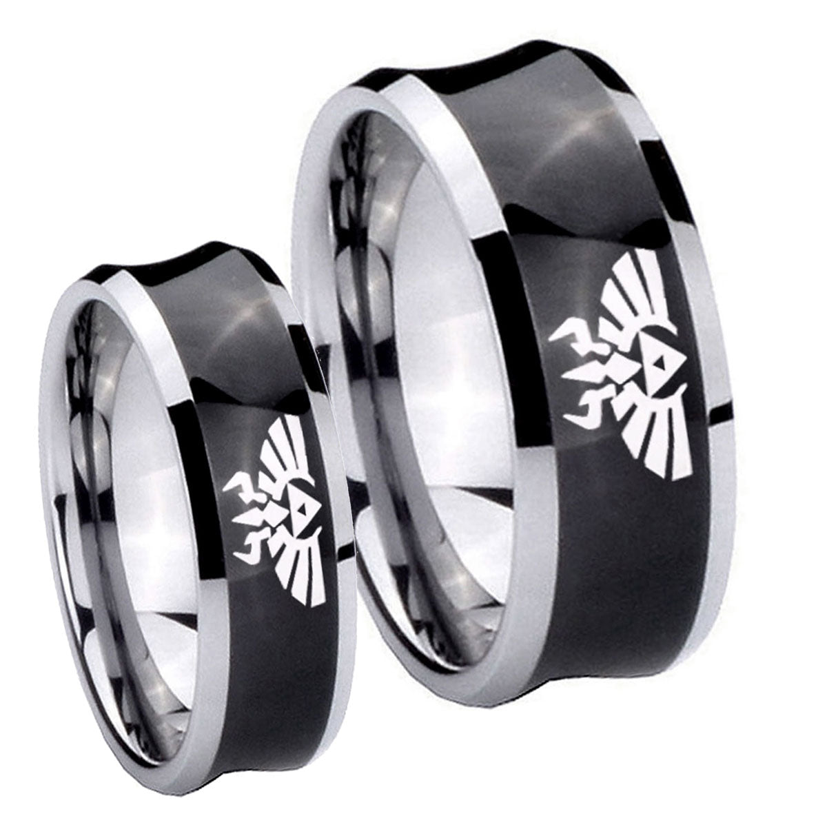 Zelda Skyward Sword Concave Black Tungsten Wedding Band Set
