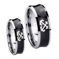 Anchor Concave Black Tungsten Wedding Ring Set