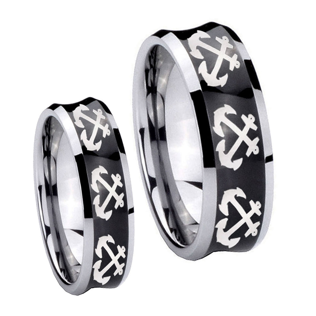 Multiple Anchor Concave Black Tungsten His And Hers Ring