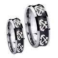 Multiple Anchor Concave Black Tungsten His And Hers Ring