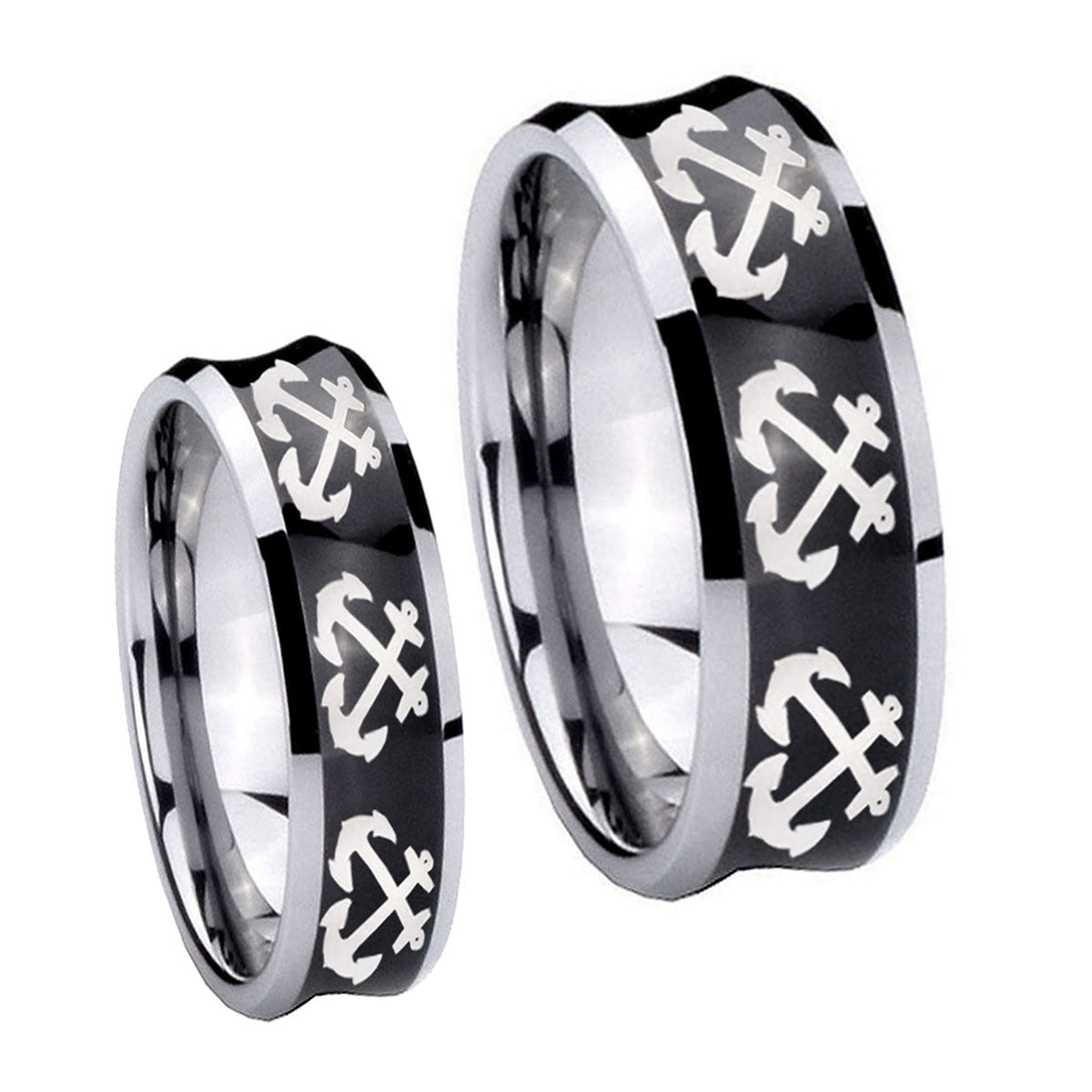 Multiple Anchor Concave Black Tungsten His And Hers Ring