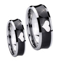 Heart Concave Black Tungsten His And Hers Ring