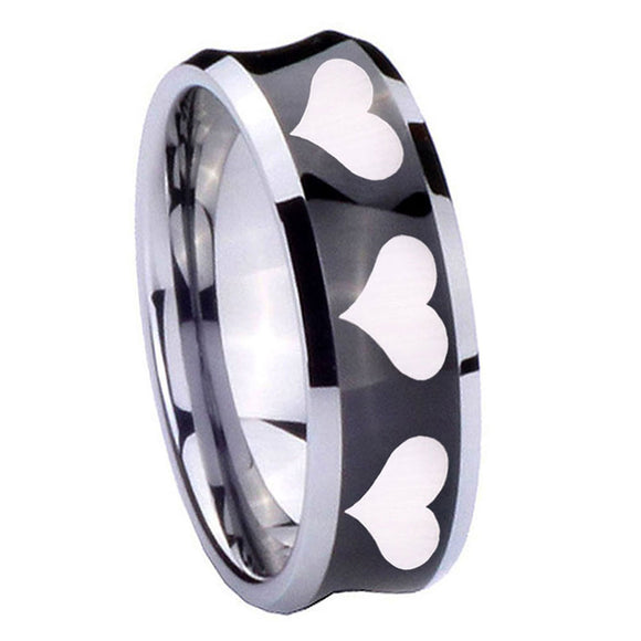 10mm-Multiple-Heart-Concave-Black-Tungsten-Carbide-Men's-Ring