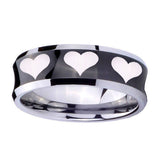 10mm-Multiple-Heart-Concave-Black-Tungsten-Carbide-Men's-Ring