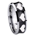 8MM Multiple Heart Concave Black Tungsten Men's Bands Ring