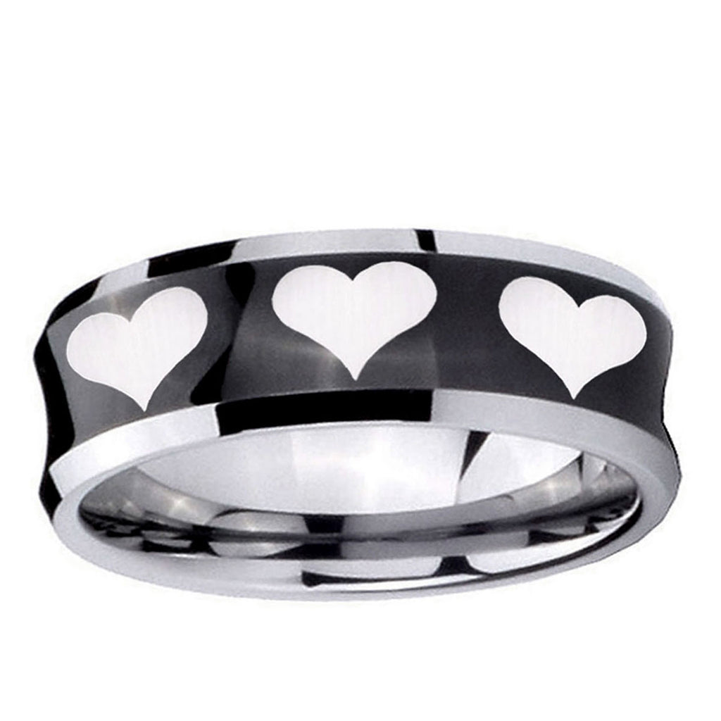5MMMultiple Heart Concave Black Tungsten Men's Bands Ring
