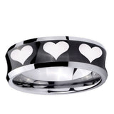 10mm Multiple Heart Concave Black Tungsten Ring