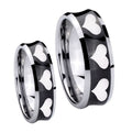 Multiple Heart Concave Black Tungsten Wedding Set Ring