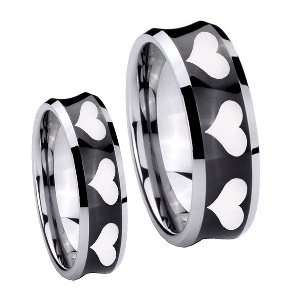 Multiple Heart Concave Black Tungsten Wedding Set Ring