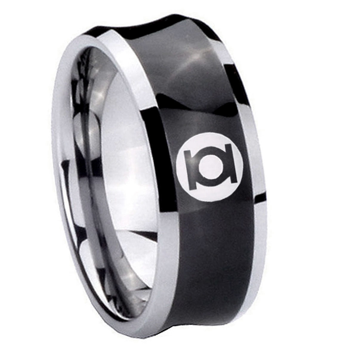8MM Green Lantern Concave Black Rings For Men Fashion