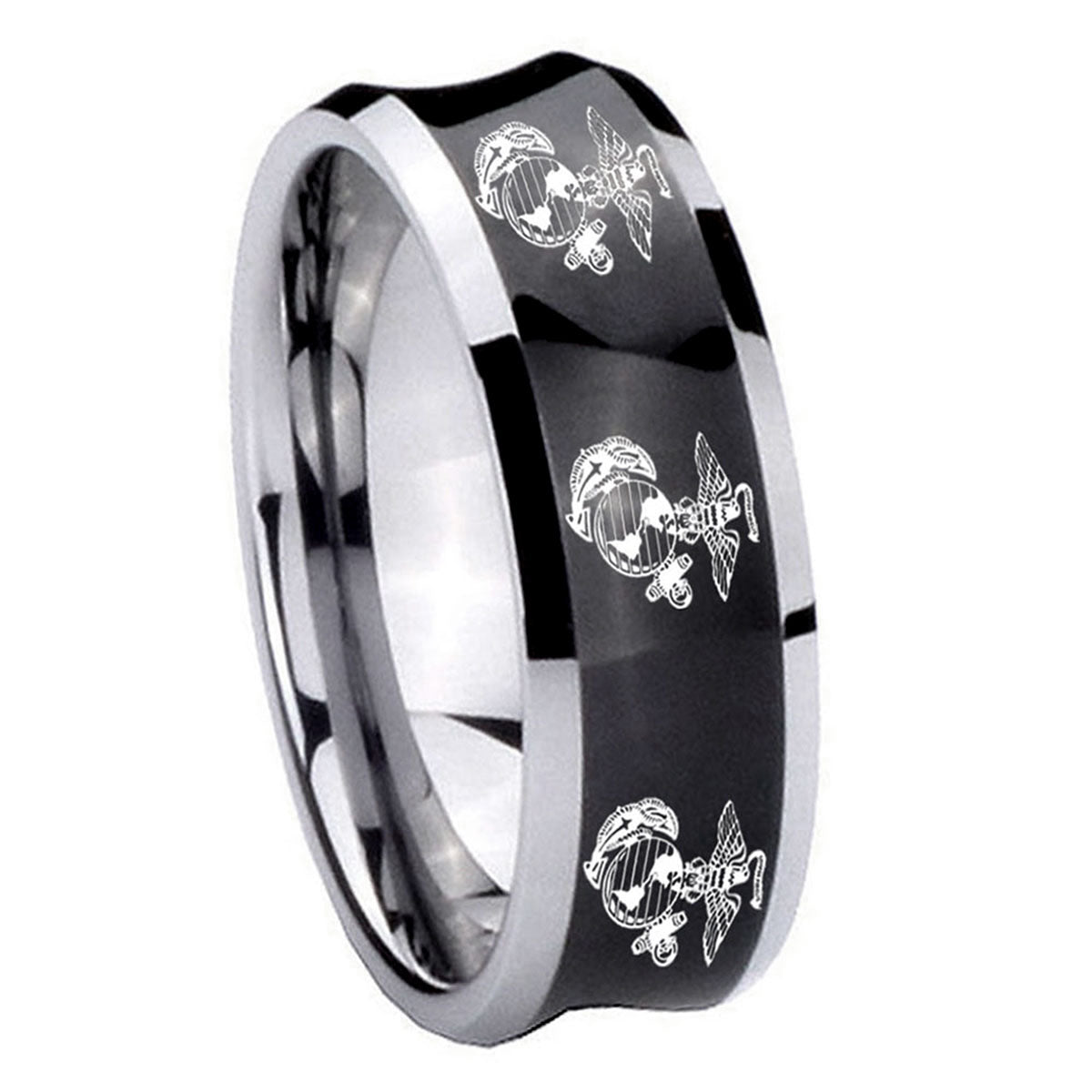 8MM Multiple Marine Concave Black Tungsten Carbide Bands Ring