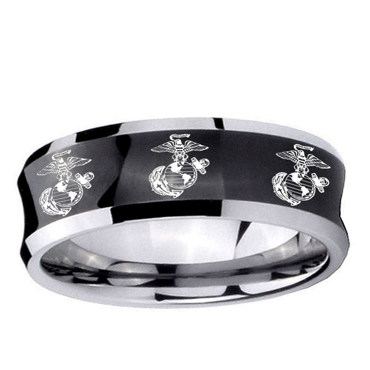 10mm Multiple Marine Concave Black Tungsten Ring