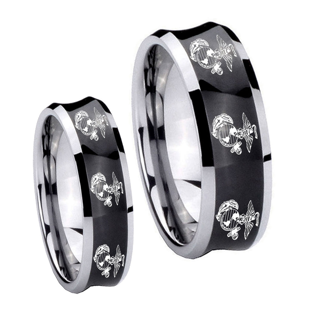 Multiple Marine Concave Black Tungsten Couple Wedding Rings