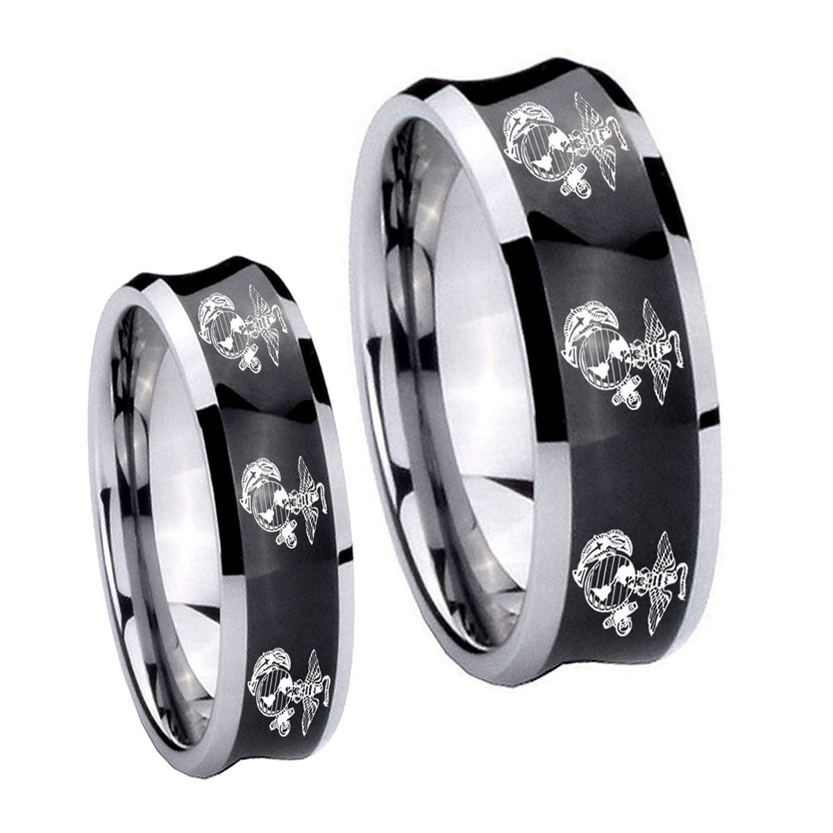 Multiple Marine Concave Black Tungsten Couple Wedding Rings