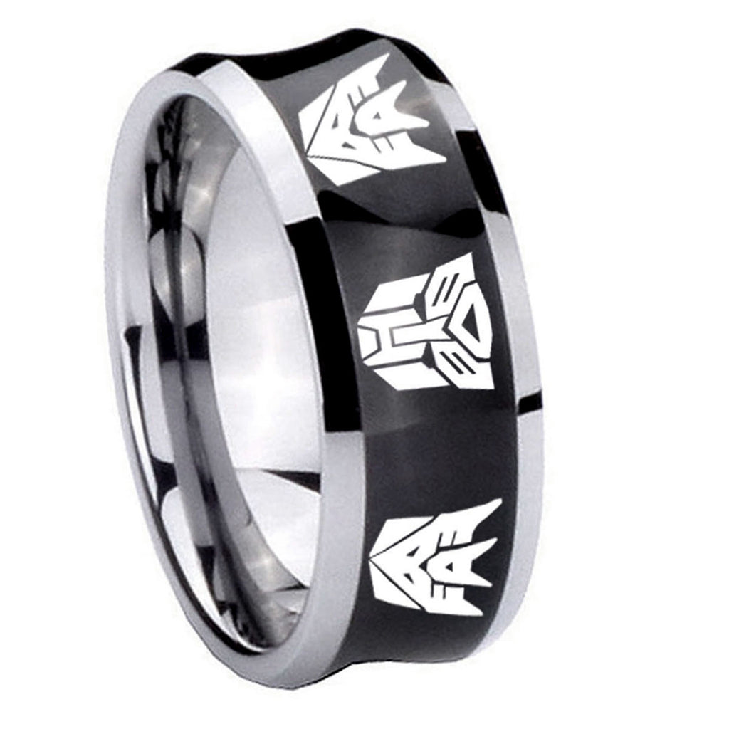 8MM Transformers Autobot Decepticon Concave Black Tungsten Ring