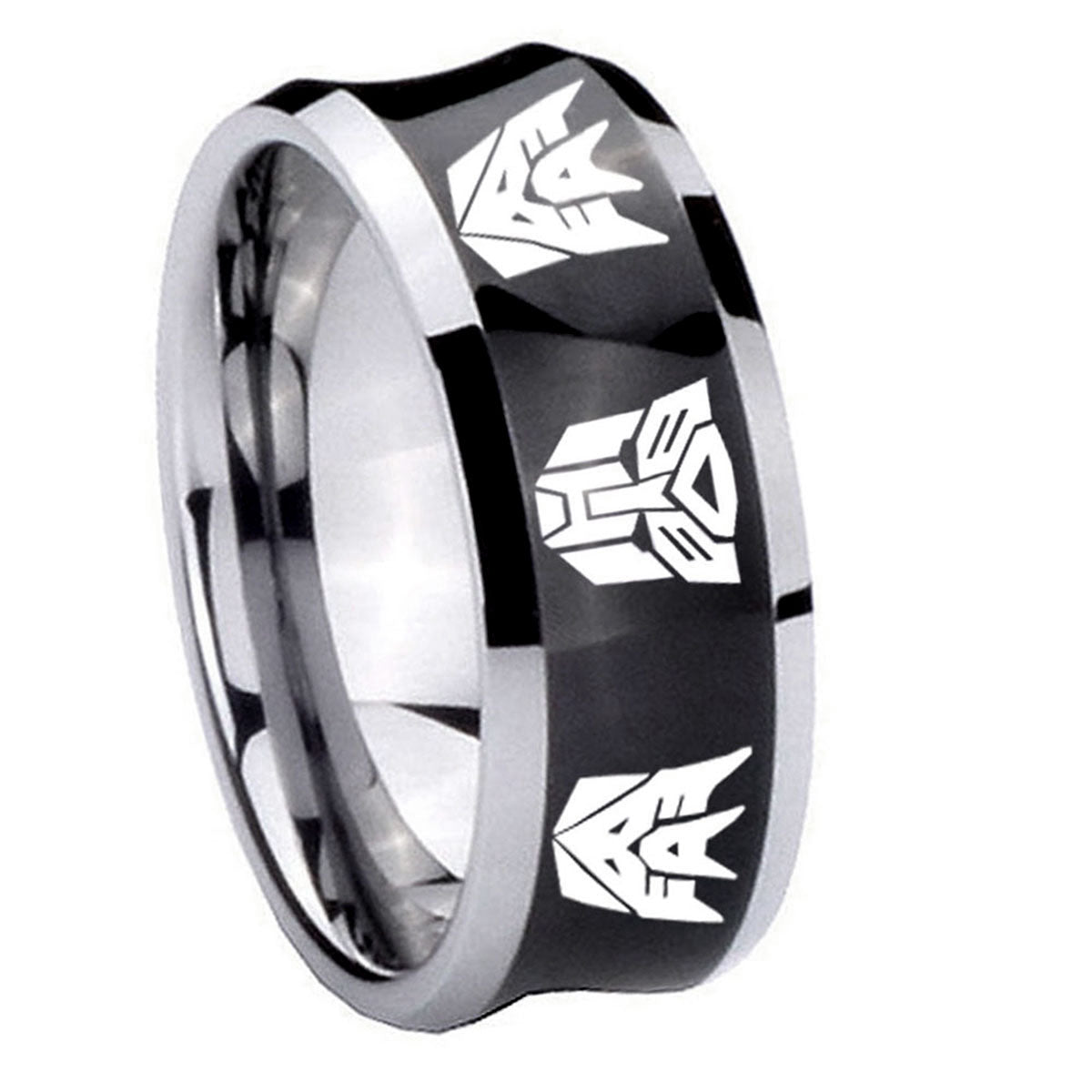 8MM Transformers Autobot Decepticon Concave Black Tungsten Ring
