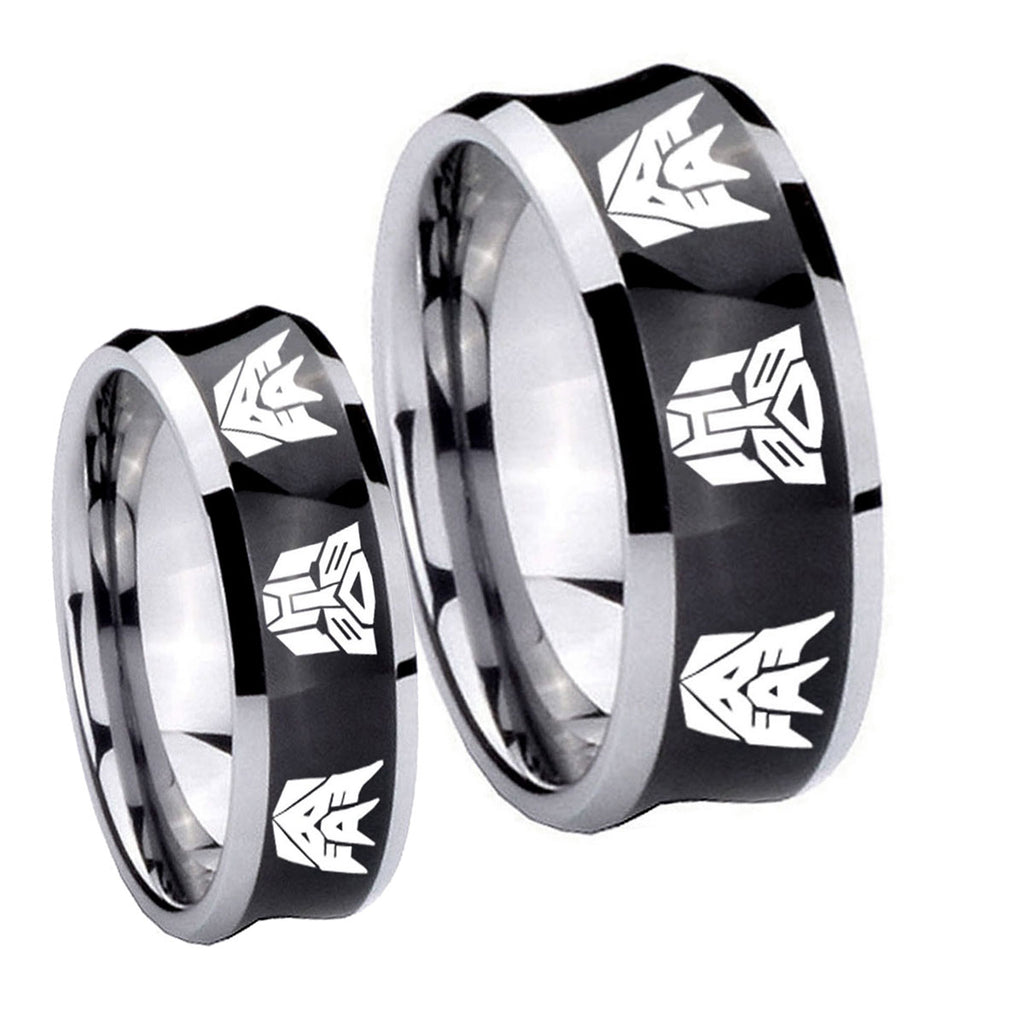 Transformers Autobot Decepticon Concave Black Tungsten Wedding Ring Set