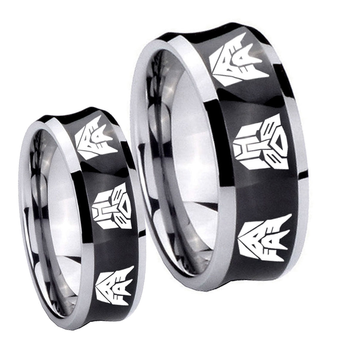 Transformers Autobot Decepticon Concave Black Tungsten Wedding Ring Set