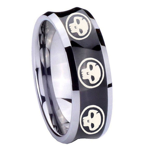 10mm-Multiple-Skull-Concave-Black-Tungsten-Carbide-Men's-Engagement-Band
